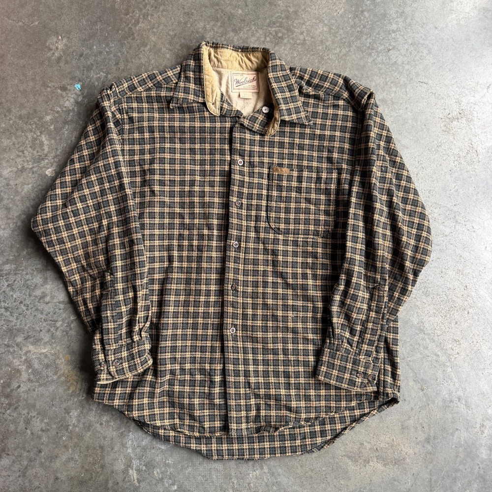 Vintage 90s Woolrich Plaid Checkered Flannel Wool Button Up Shirt Mens L USA